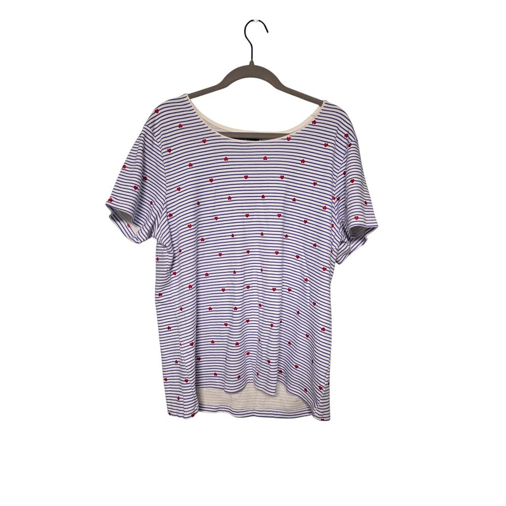 Karen Scott Women's 1X Striped Heart Print Top Valentine's Casual Work Plus Size